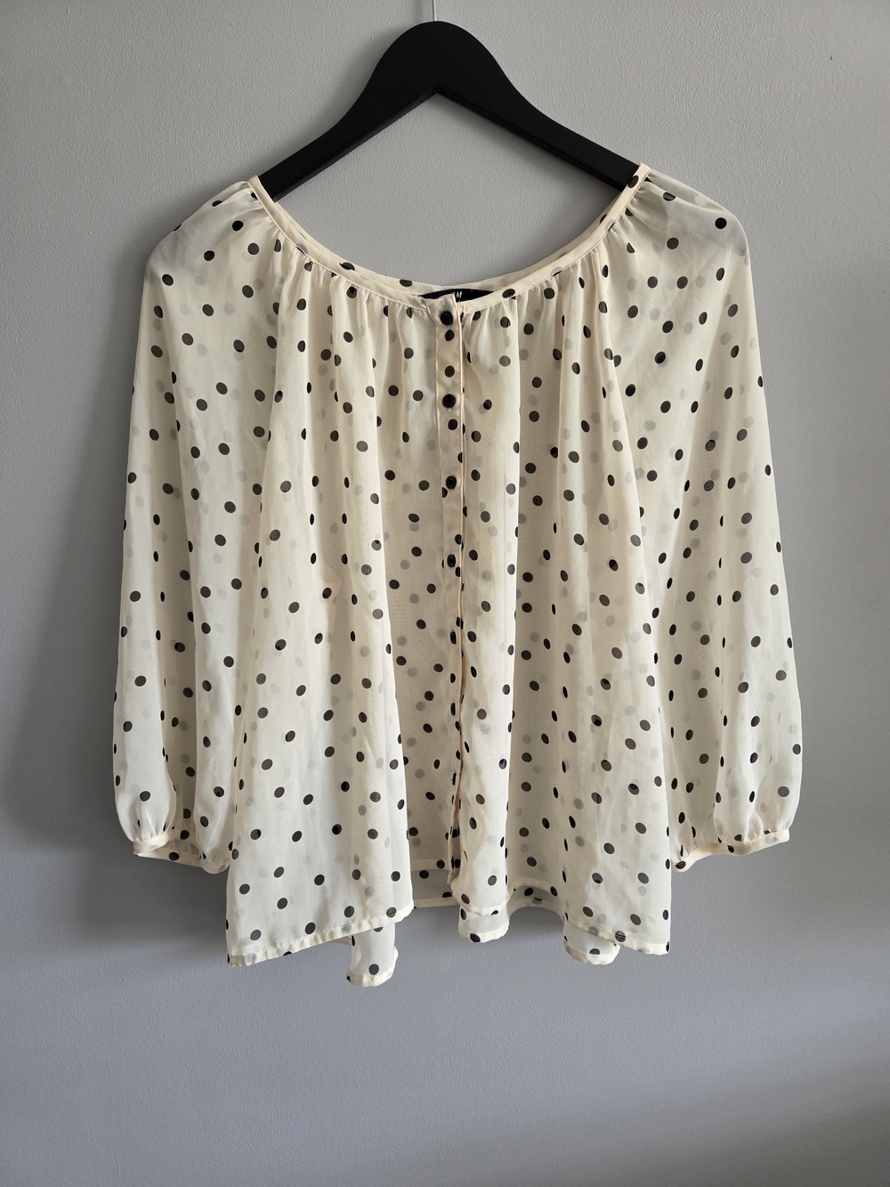 H&M Sheer Polka Dot Button-Down Blouse - Cream/Black - Size 10